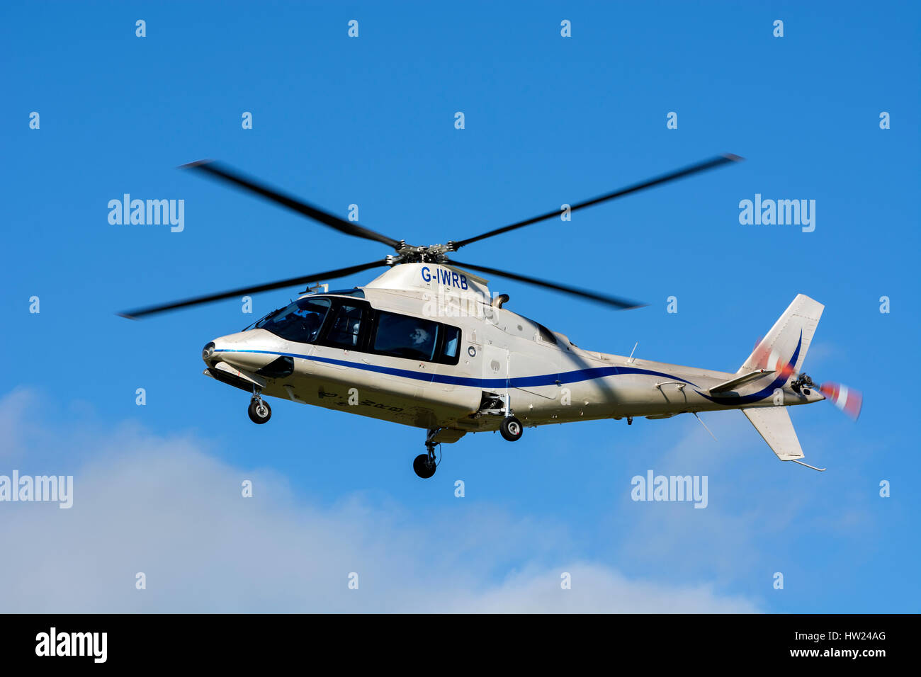 Agusta A109-A-2 helicopter at Staverton airfield, Gloucestershire, UK (G-IWRB) Stock Photo