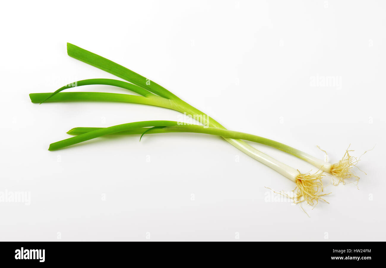 Fresh green onions on white background Stock Photo - Alamy