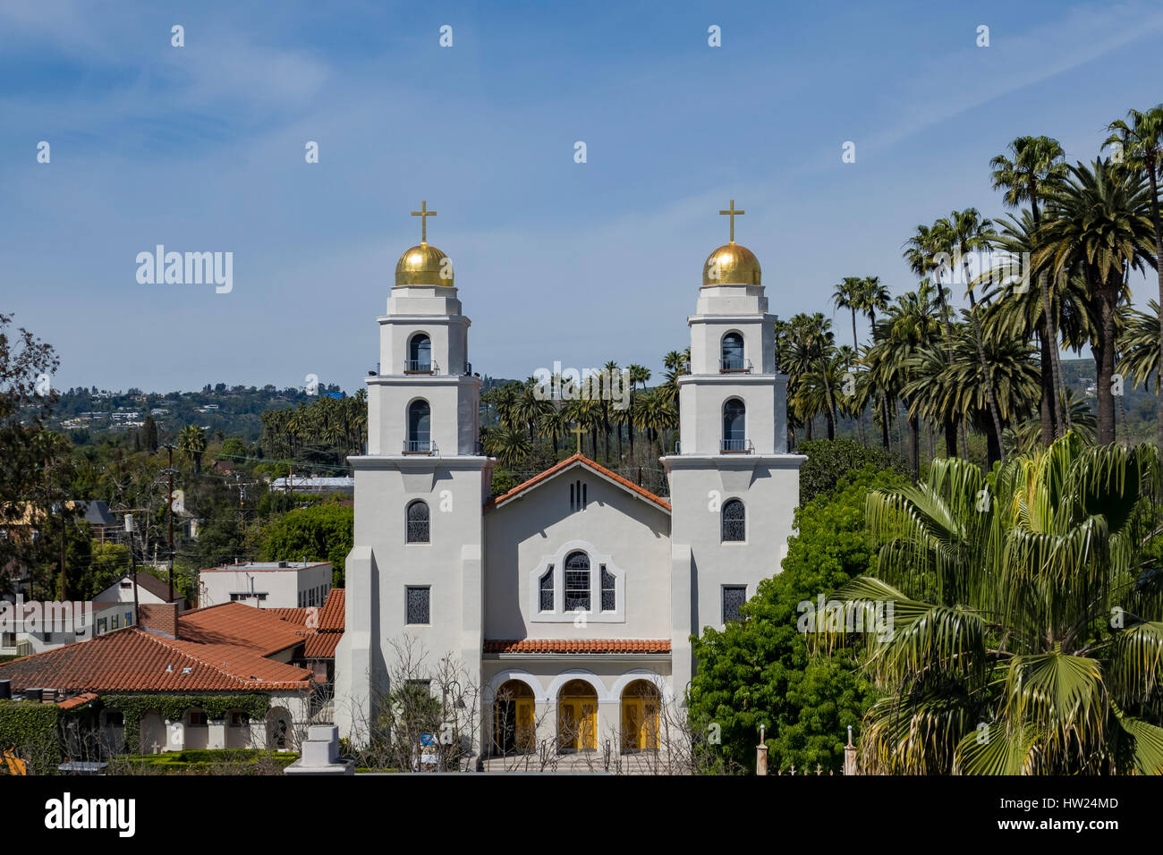 Aerial view of the Church of the Good Shepherd at Beverly Hills, Los