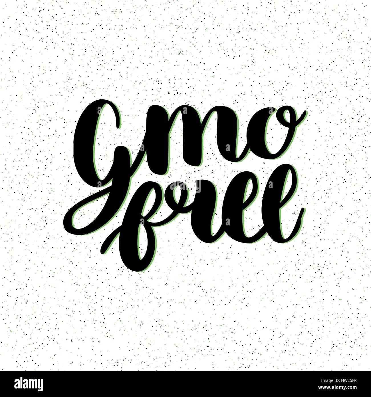 GMO free hand drawn logo, label. Vector illustration for food and drink, restaurants, menu, bio markets and organic products. Brush lettering, calligraphy. Isolated. Stock Vector