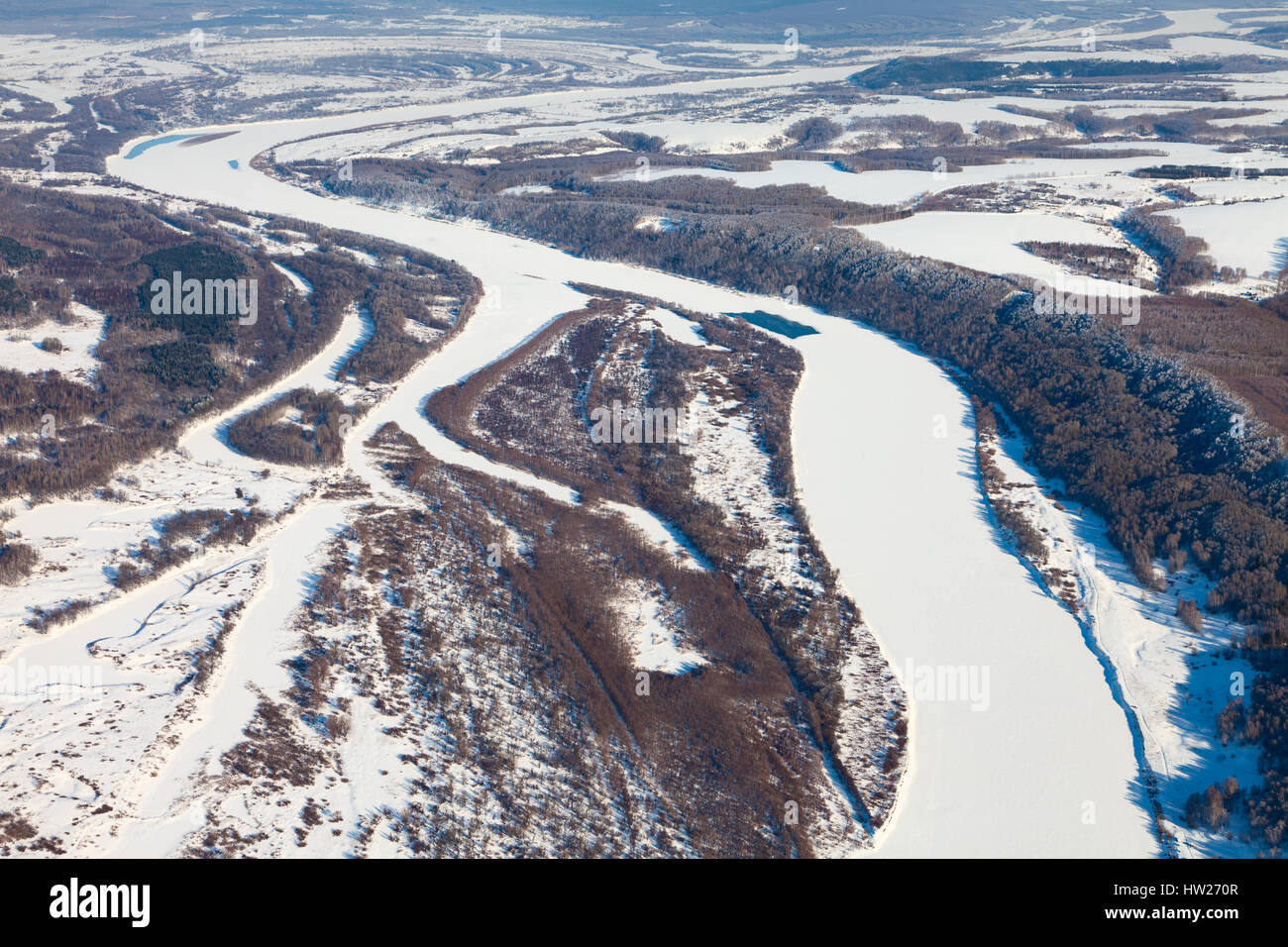 Oka river, Russia in winter, top view Stock Photo