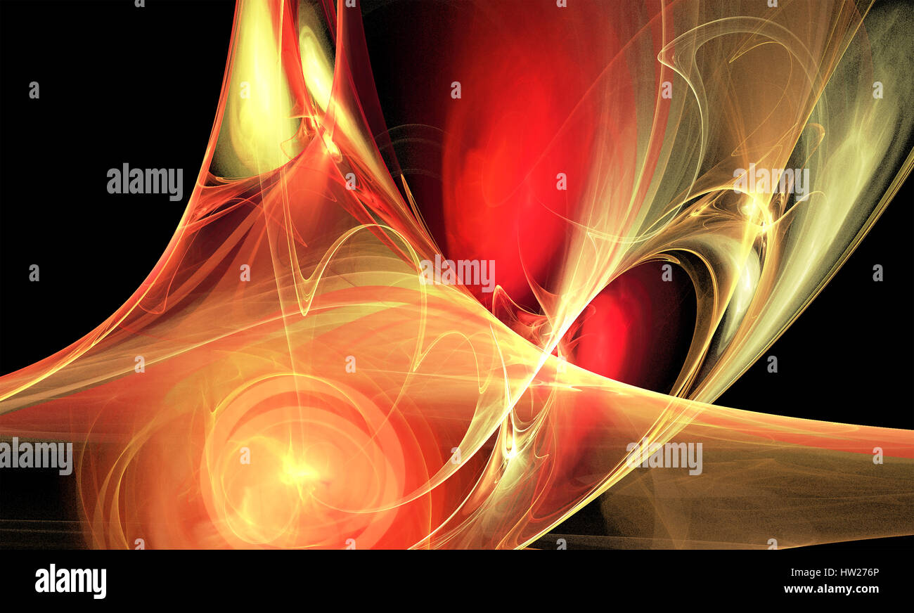Abstract fractal red orange yellow flame smooth wave cosmic vapour background Stock Photo