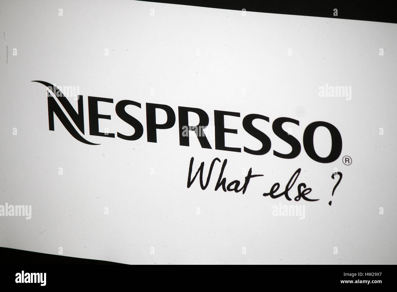 das Logo der Marke/ the logo of the brand 'Nespresso', Berlin. Stock Photo