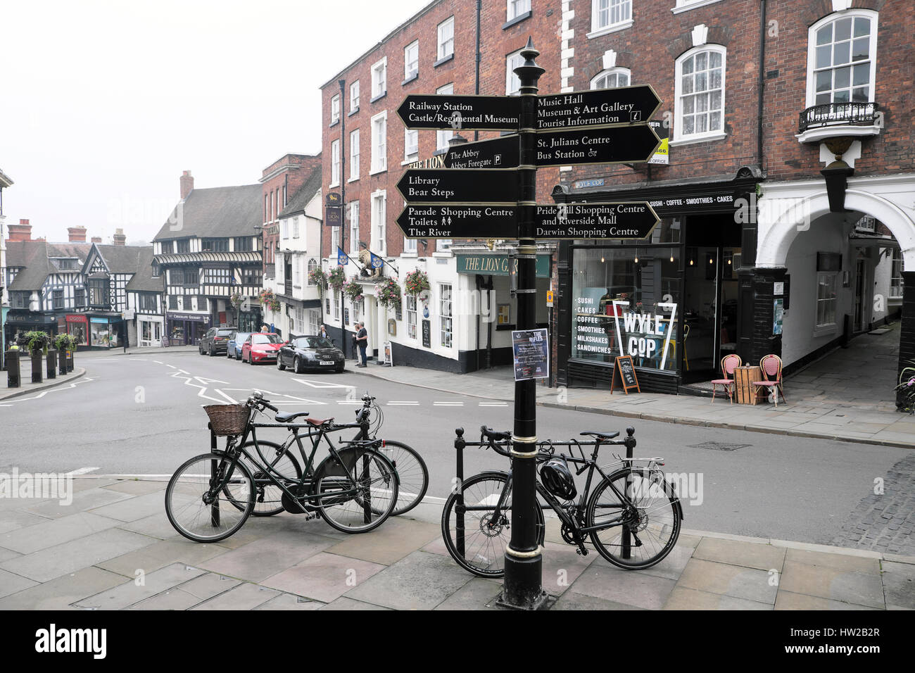 Wyle Cop, bicycles and street signs 