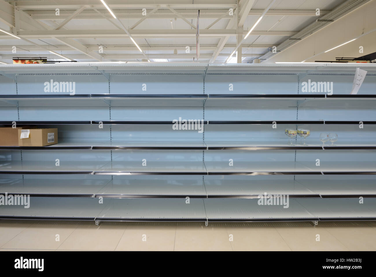 Empty supermarket shelves Stock Photo Alamy