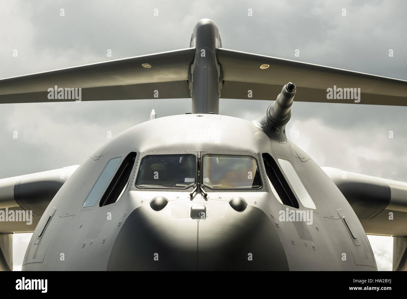 unmarked military cargo aircraft closeup Stock Photo