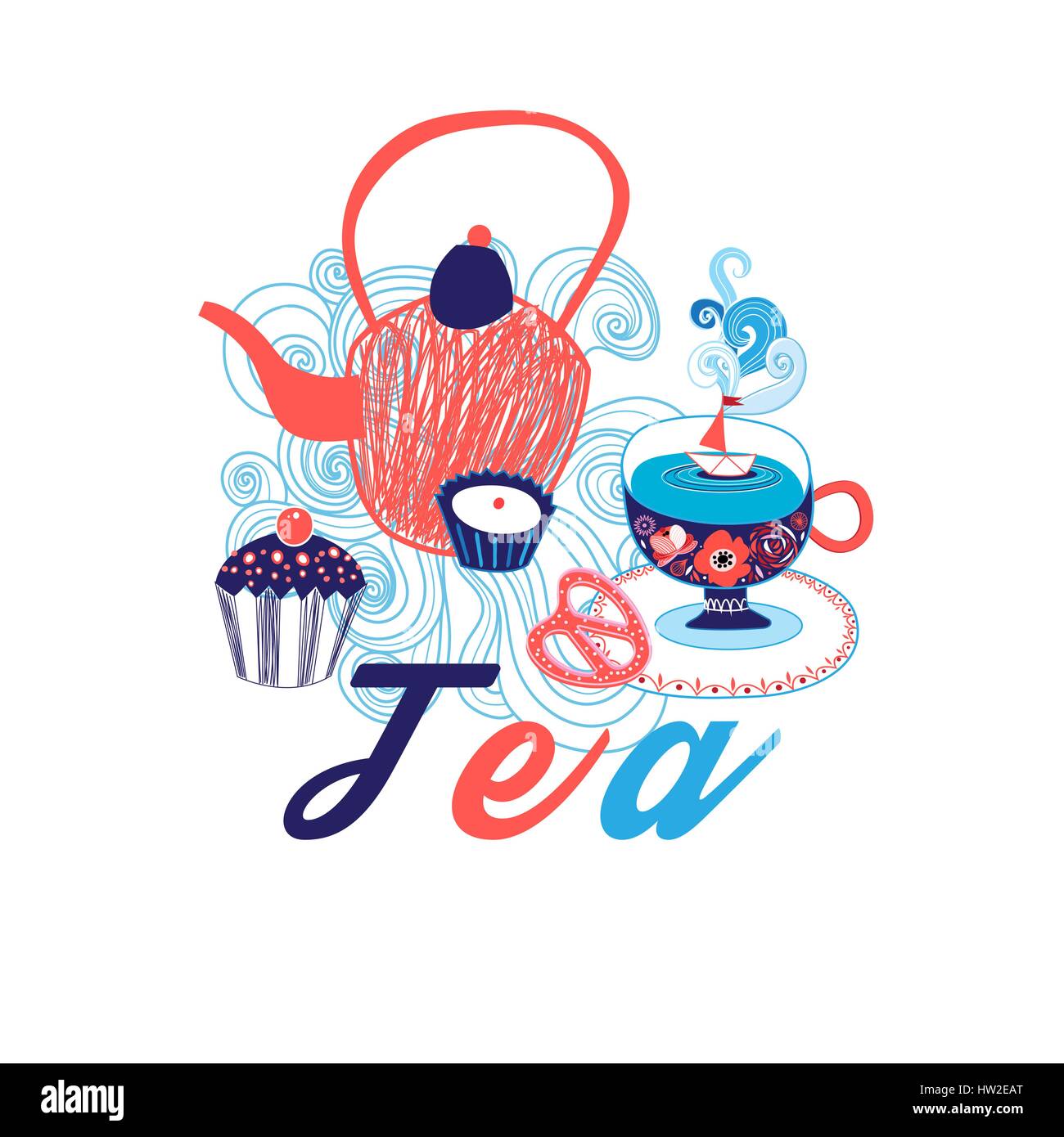 Vector picture with a teapot and tea on a white background Stock Vector ...