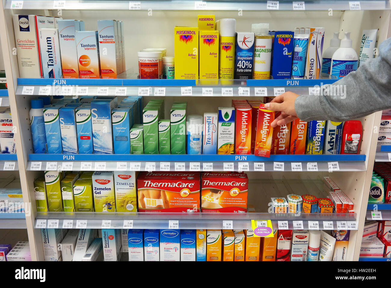 Over the counter medicine aisle of a dutch supermarket stock photo alamy