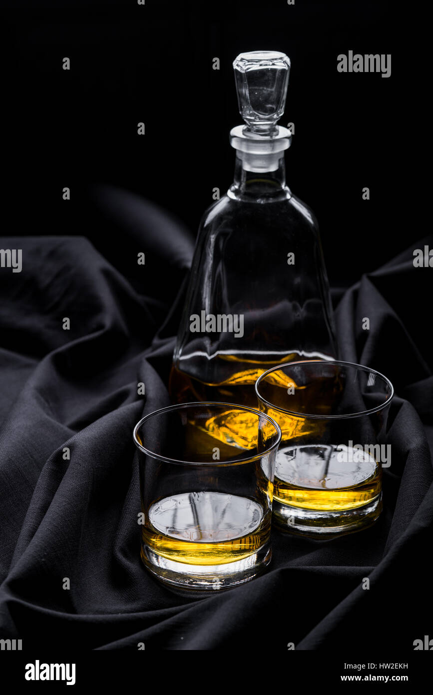Two glasses of single malt scotch whisky. Stock Photo