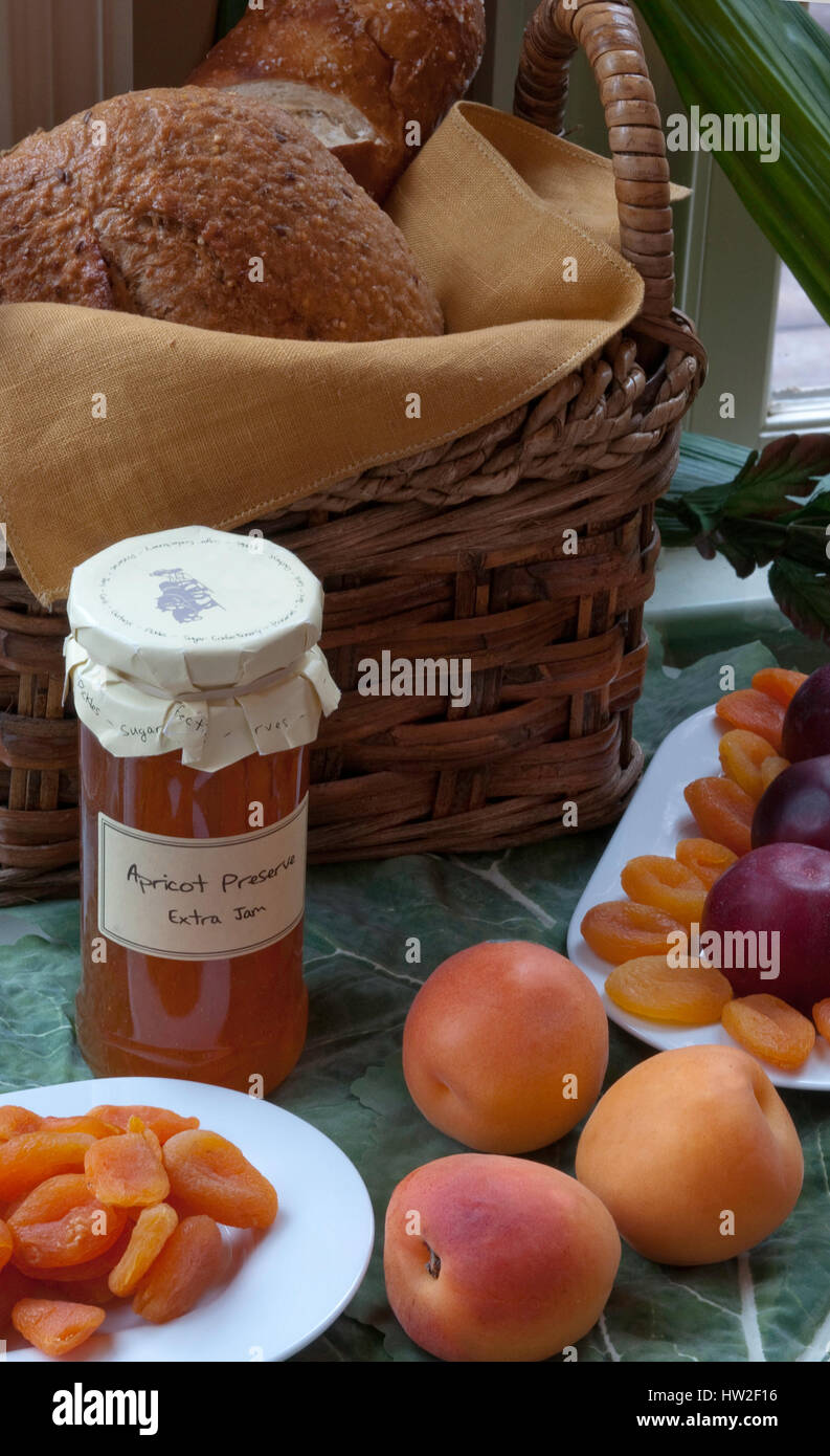 Apricots, apricot jam, dried apricots Stock Photo Alamy