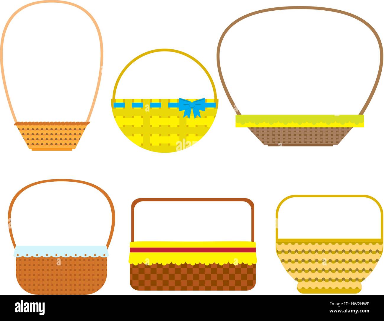 Empty baskets isolated on white background. Osier wicker picnic vector ...