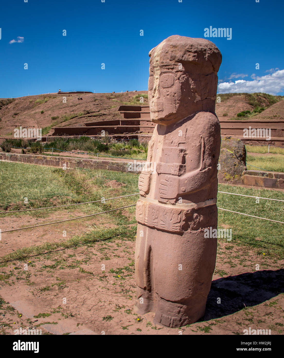 Ancient statue at  Tiwanaku (Tiahuanaco), Pre-Columbian archaeological site - La Paz, Bolivia Stock Photo