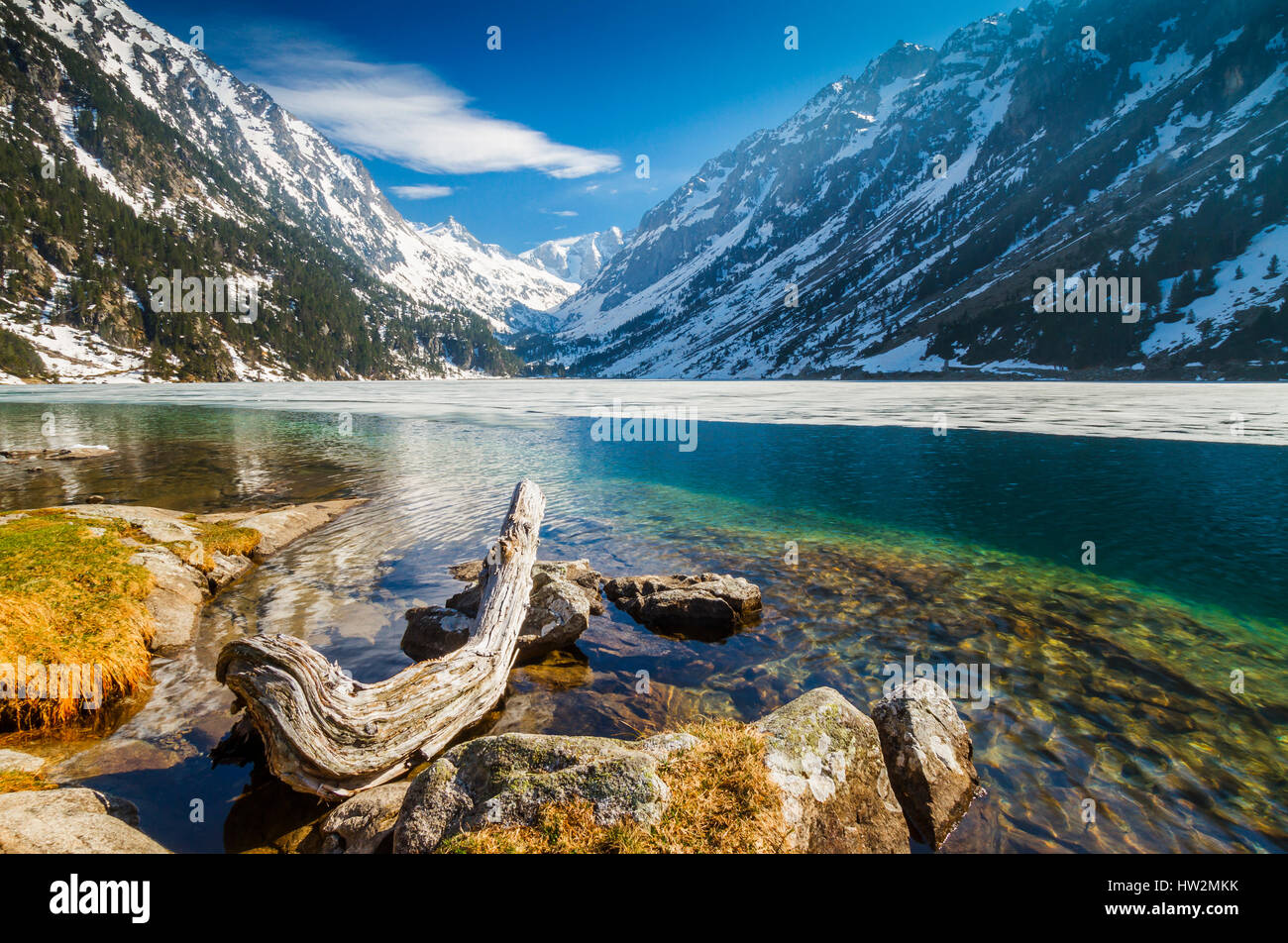 lake and mountains in winter Stock Photo