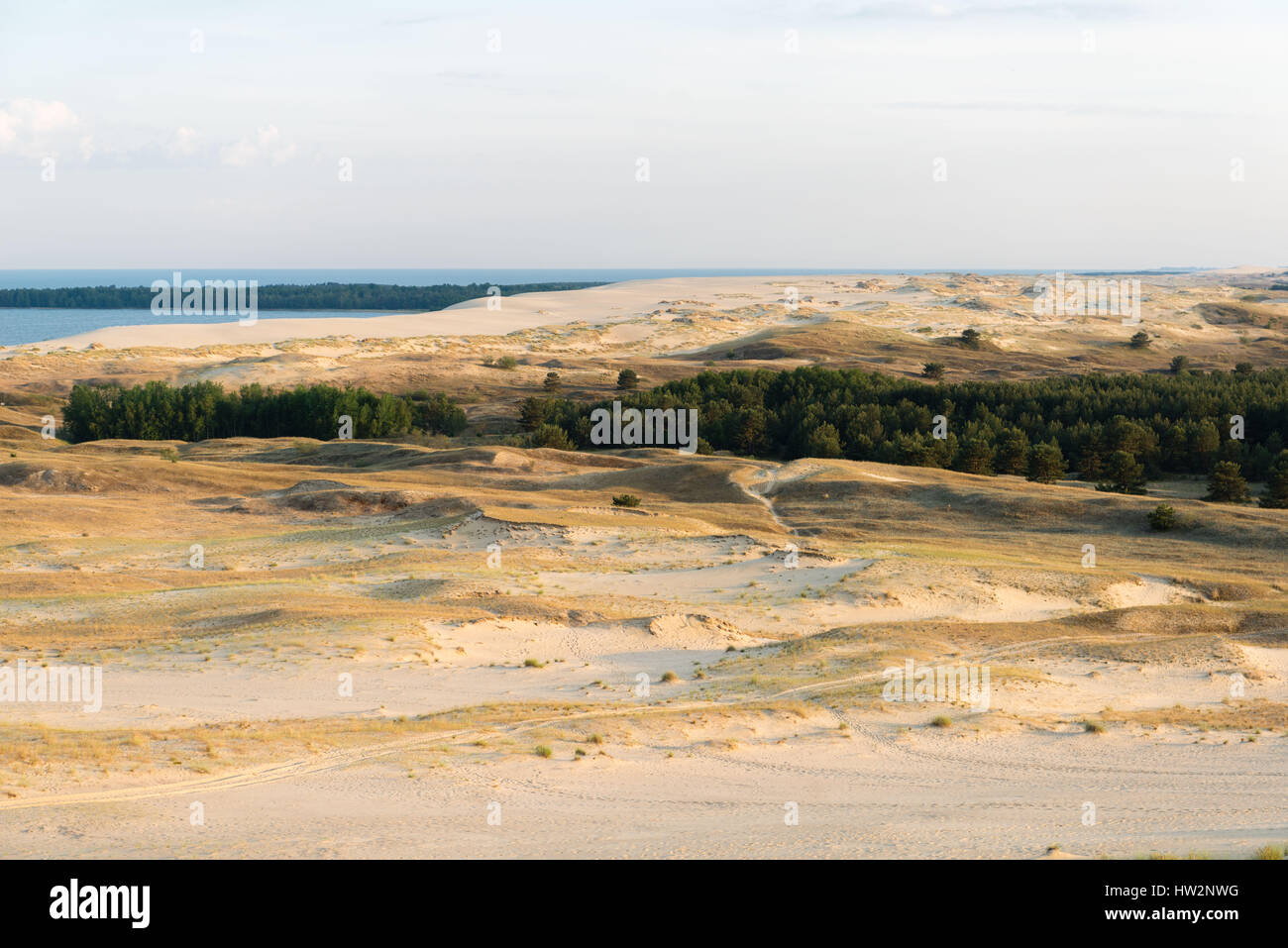 View south to the Russian - Lithuanian border from the Parnidis Dune on the Curonian Spit, Nida, Lithuania, Eastern Europe Stock Photo