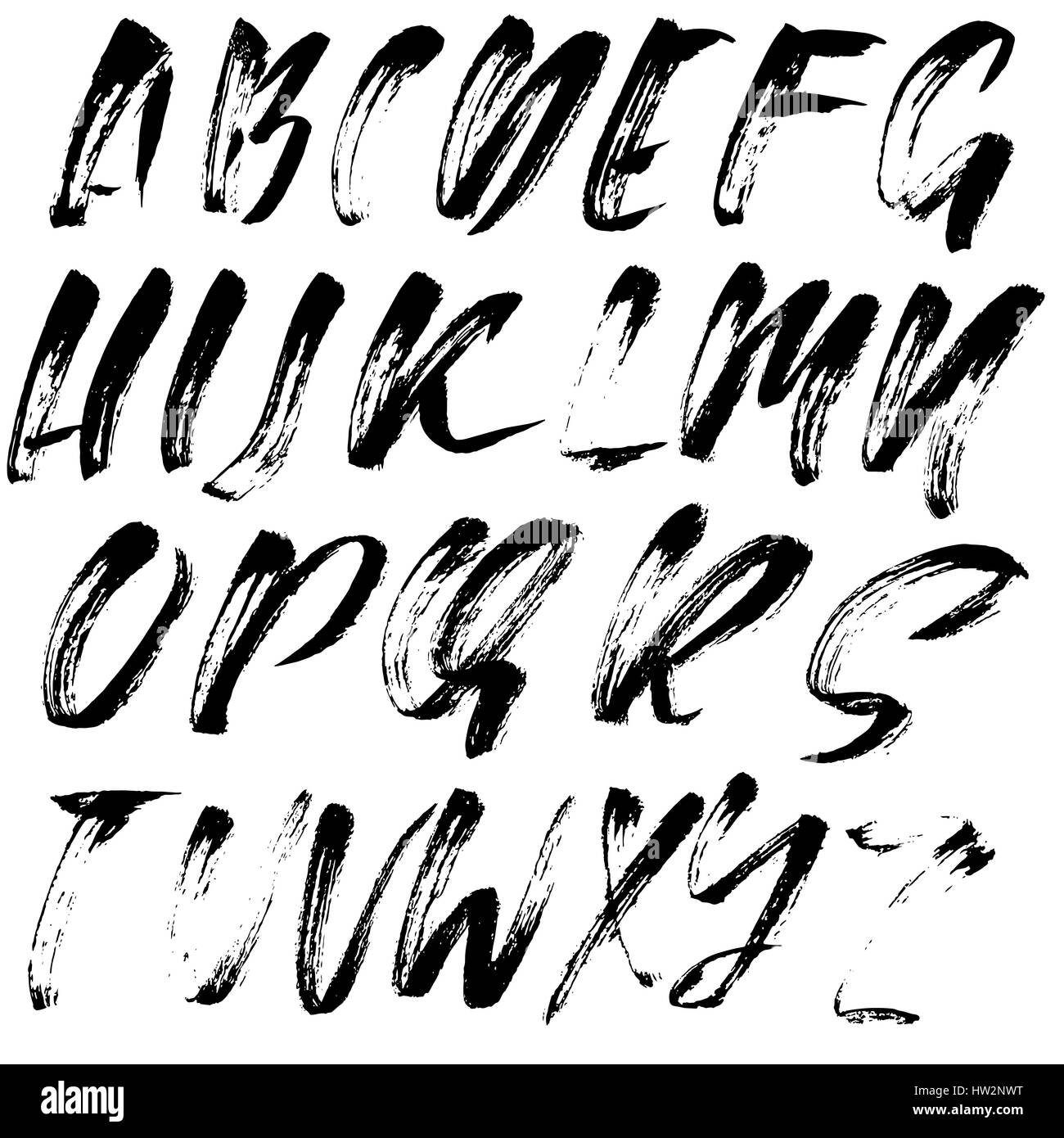 Hand drawn font made by dry brush strokes. Grunge style modern alphabet ...