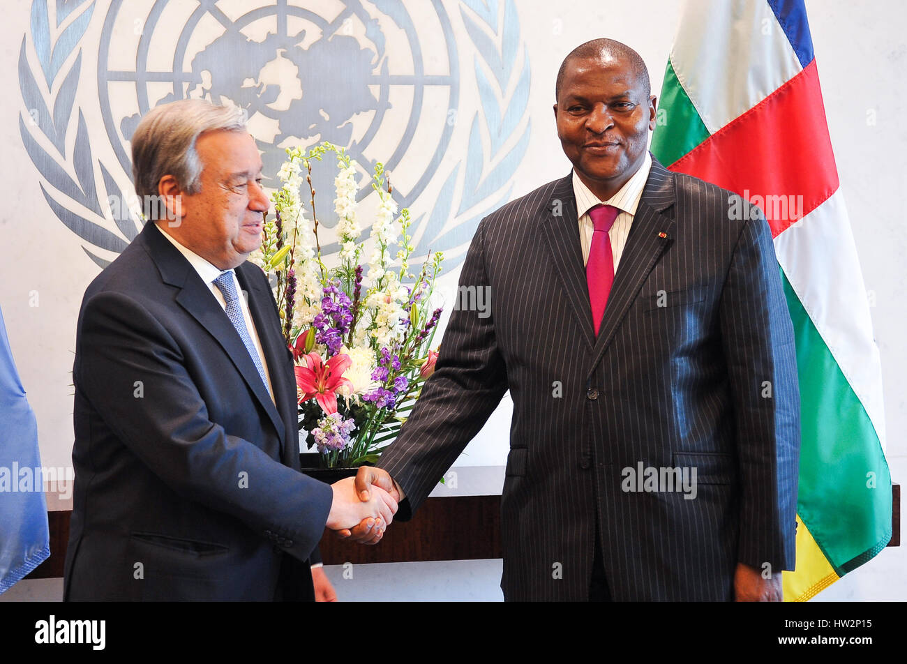 New York, United States. 16th Mar, 2017. The Secretary-General of the UN received Mr. H.E. Mr. Faustin Archange Touadéra, President, Central African Republic. Credit: Luiz Roberto Lima/Pacific Press/Alamy Live News Stock Photo