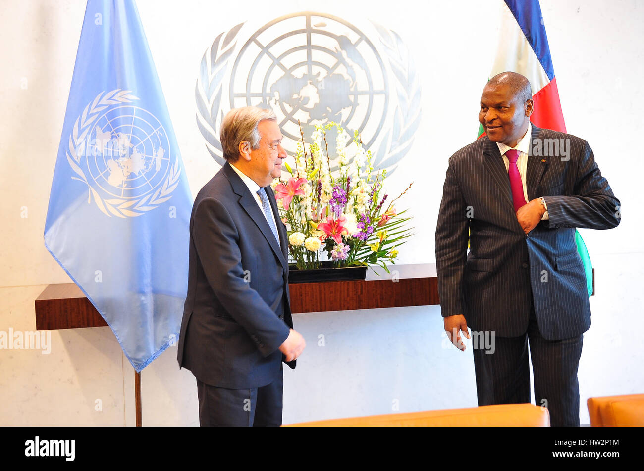 New York, United States. 16th Mar, 2017. The Secretary-General of the UN received Mr. H.E. Mr. Faustin Archange Touadéra, President, Central African Republic. Credit: Luiz Roberto Lima/Pacific Press/Alamy Live News Stock Photo