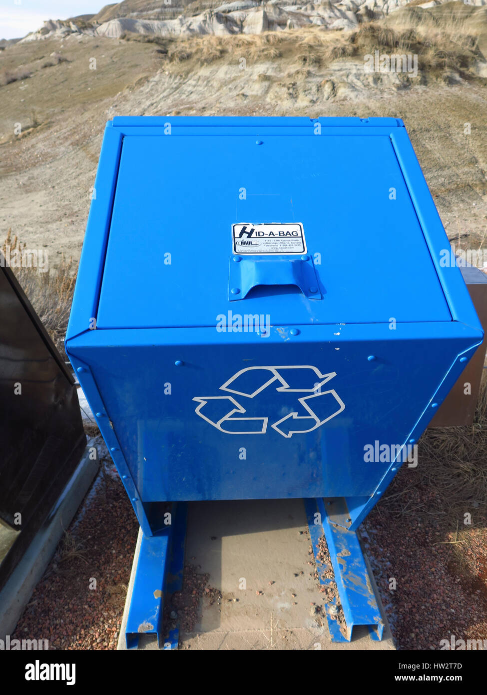 Bear proof recycling bin in Canada Stock Photo Alamy