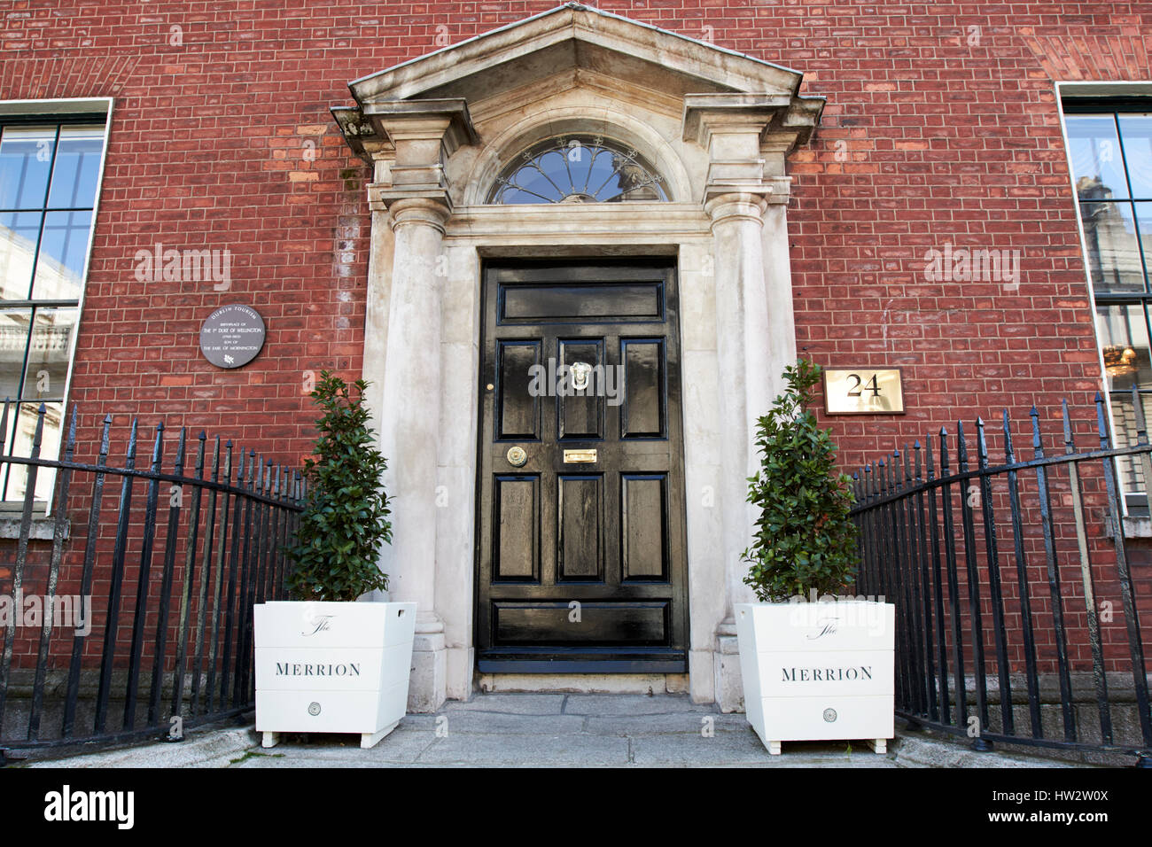 doorway to the merrion hotel Dublin birthplace of the first duke of wellington Republic of Ireland Stock Photo