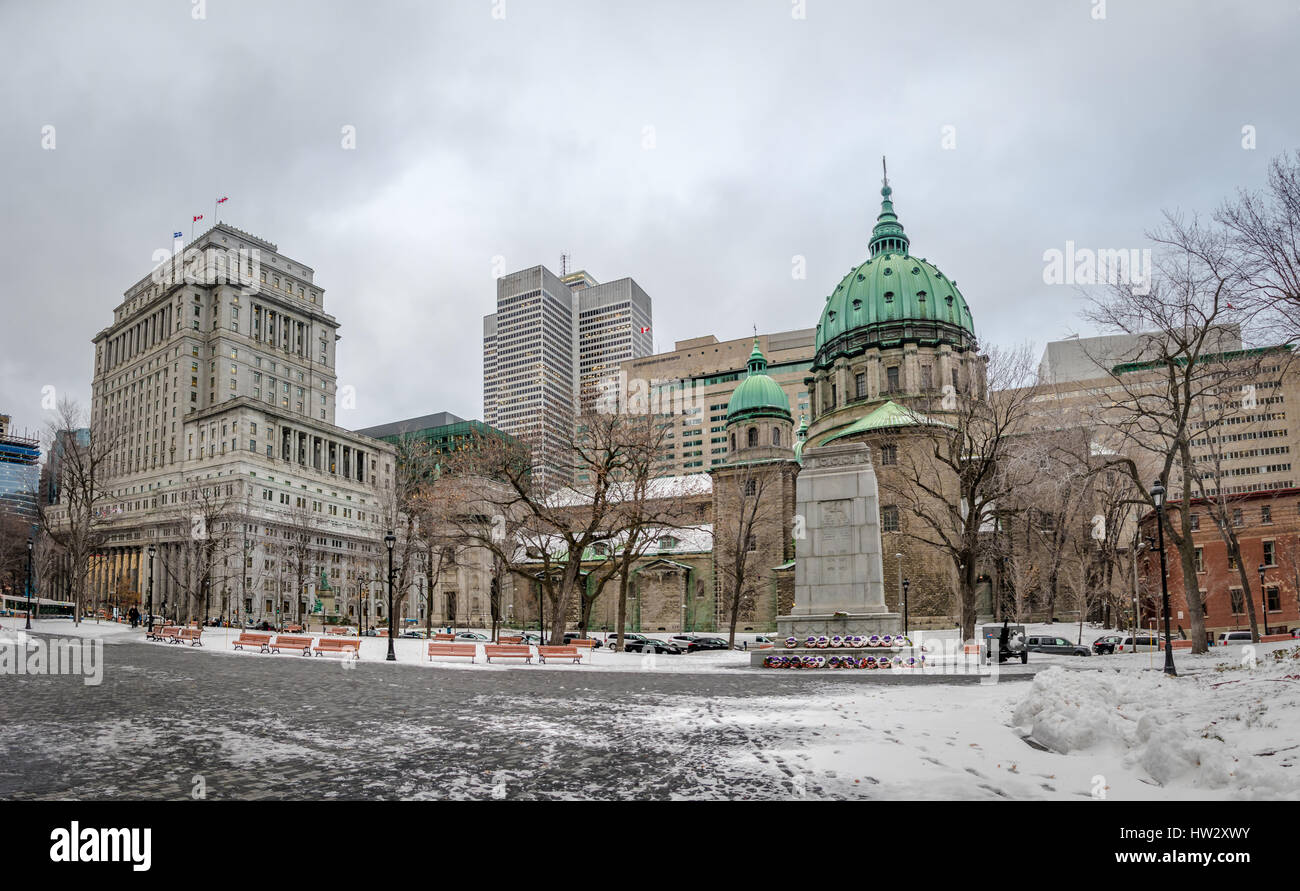 Mary Queen of the World Cathedral on snow - Montreal, Quebec, Canada Stock Photo