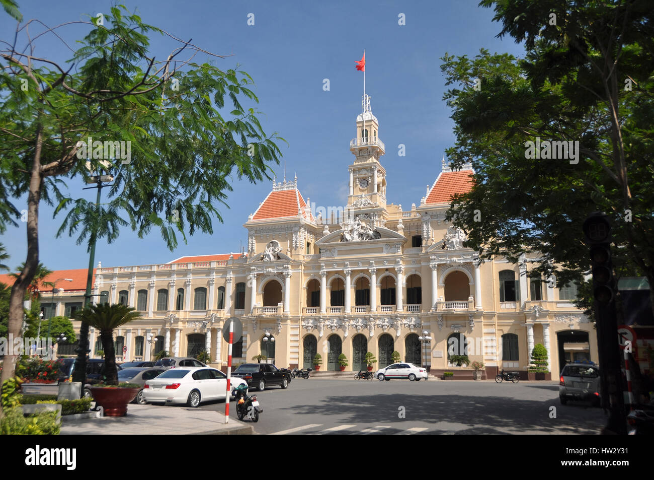 Saigon, Vietnam - June 08, 2011: The Peoples' Commitee building in Ho Chi Ming Square on the 100 years anniversary of Ho Chi Minh's departure for Euro Stock Photo