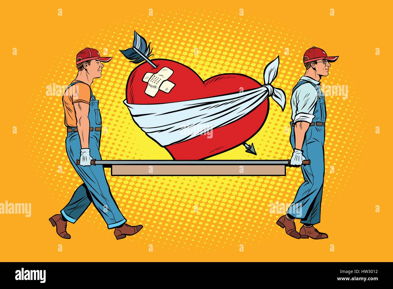 Valentine, wounded heart in love carry movers Stock Vector