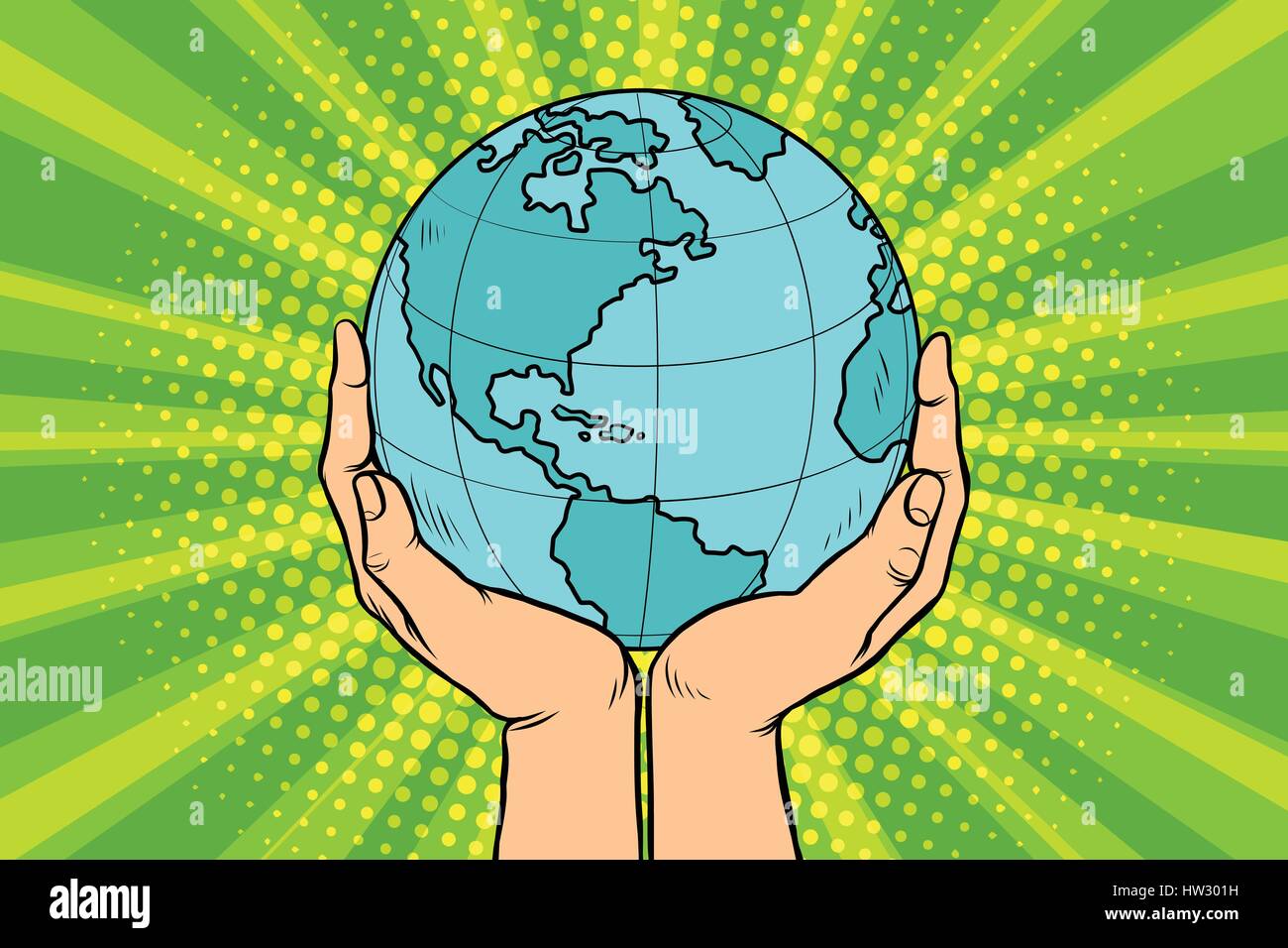 Blue planet Earth in human hands Stock Vector