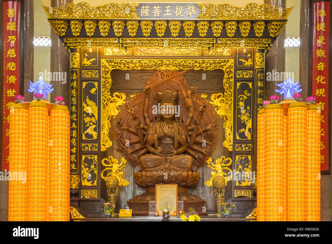 Inside Shrine of Kuan Yin, Ayer Itam, Penang, Malaysia Stock Photo