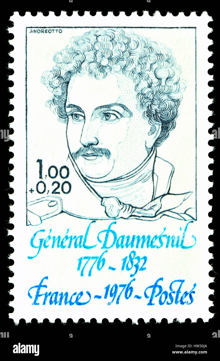 French postage stamp (1976) : General Pierre Yrieix Daumesnil (1776 – 1832) French soldier in the army of Napoleon during the first Empire and Restora Stock Photo