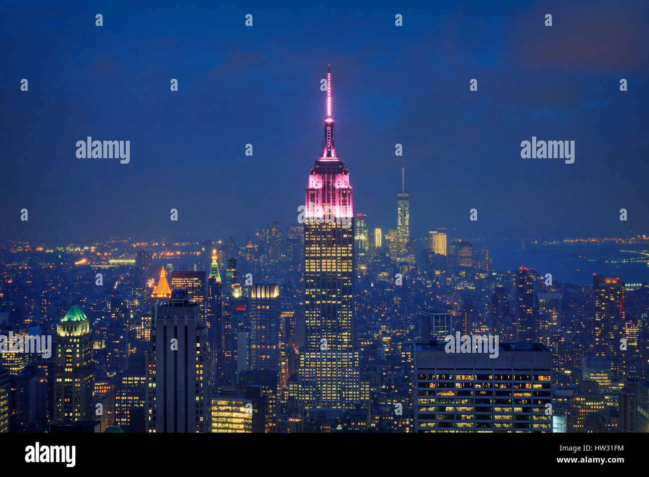 USA, New York, New York City, Empir e State Building and Midtown Manhattan Skyline Stock Photo