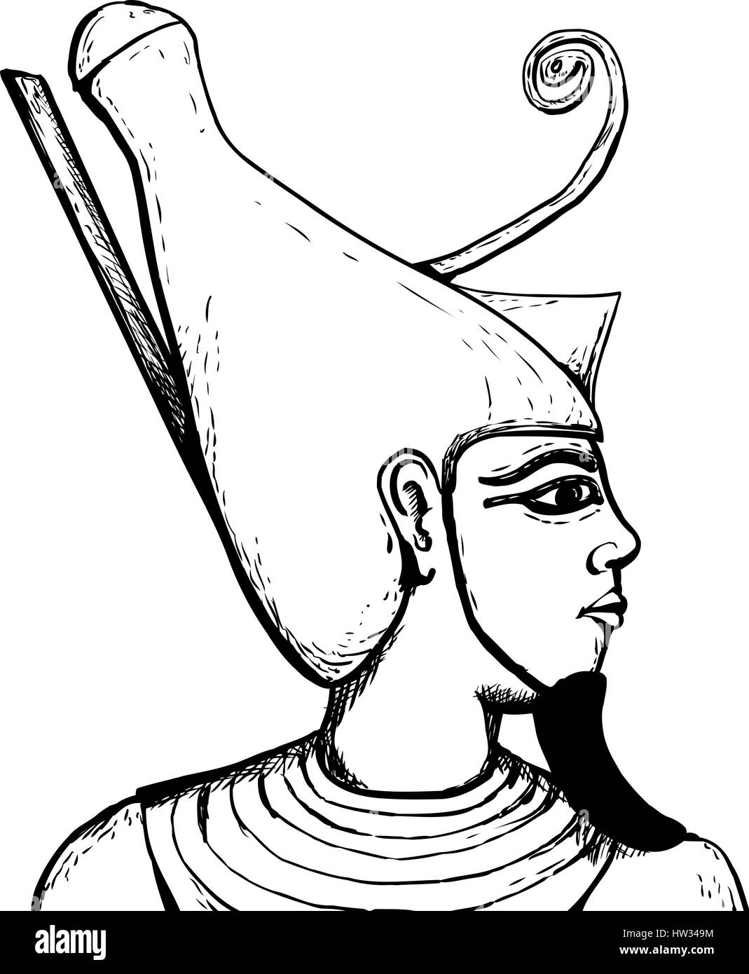 Outlined side view of ancient Egyptian god Atum over white Stock Photo ...