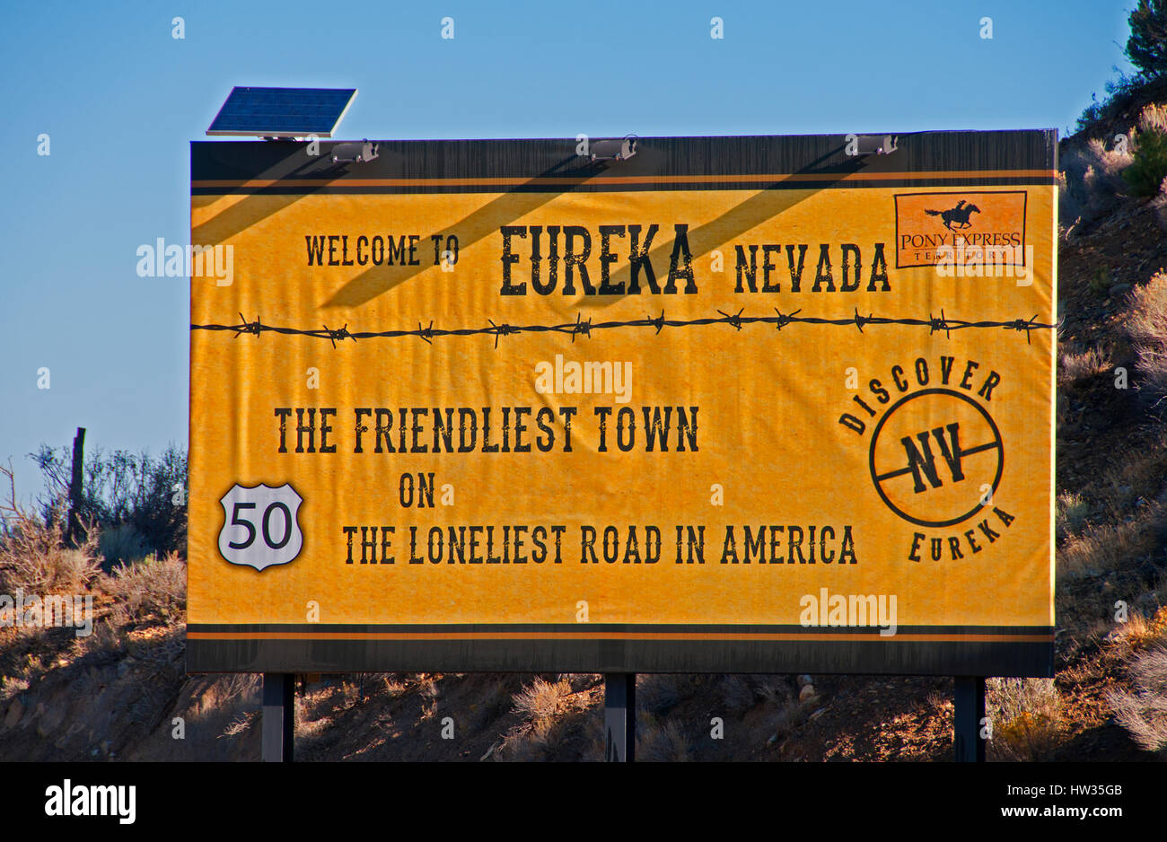 Welcome billboard sign to Eureka, Nevada Stock Photo