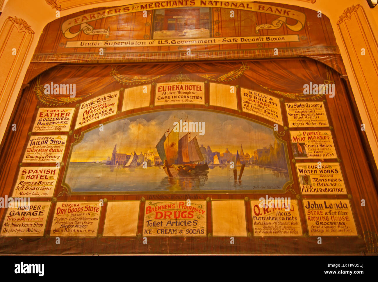Stage curtain at the opera house Eureka Nevada Stock Photo