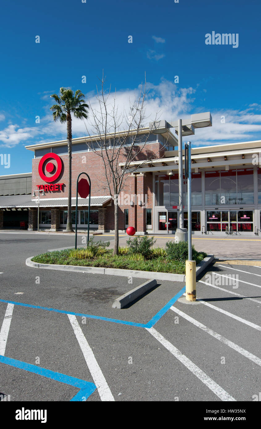 Front view of the target store front Davis, California, USA, on a sunny day with some clouds Stock Photo