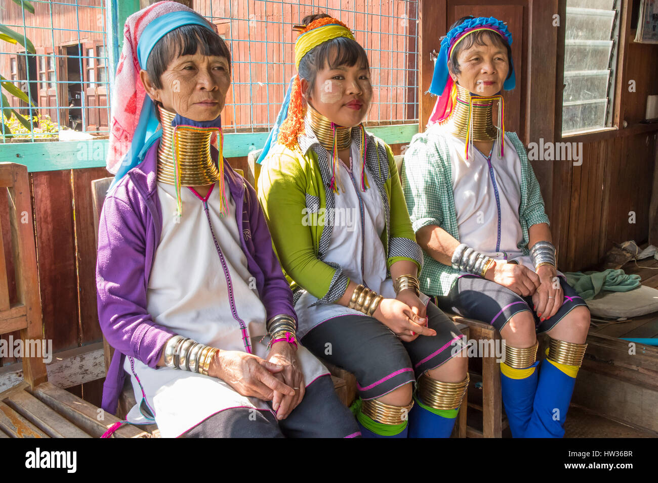 Long Necked Women of Padaung, Inle Lake, Myanmar Stock Photo