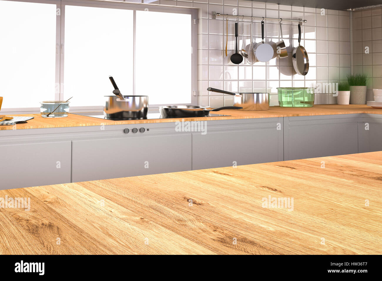 3d Rendering Kitchen Interior With Empty Counter Stock Photo