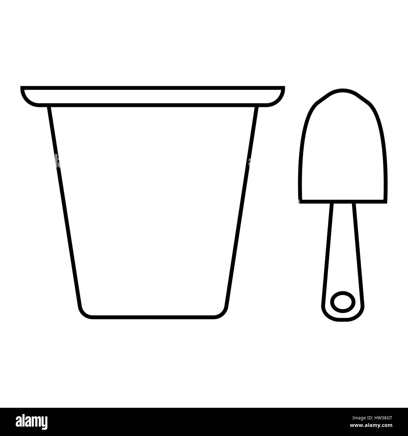Pail and shovel icon, outline style Stock Vector