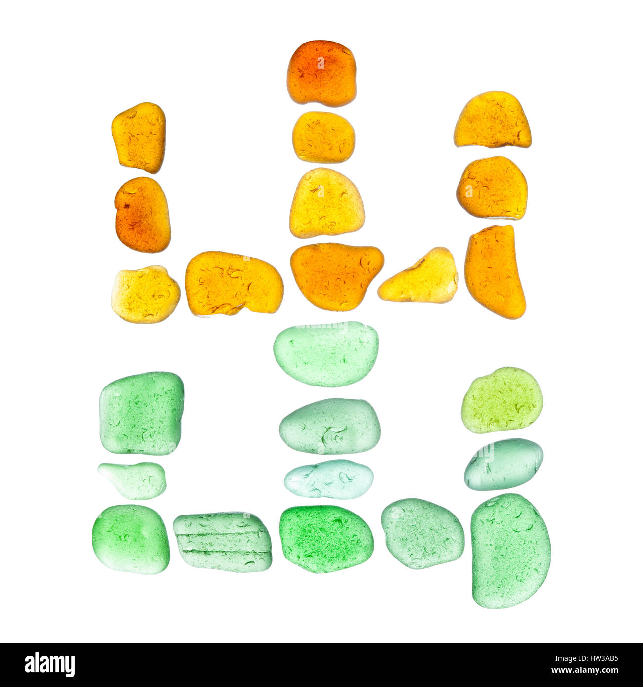 Chinese characters made of multicolored sea glass, chu - exit Stock Photo