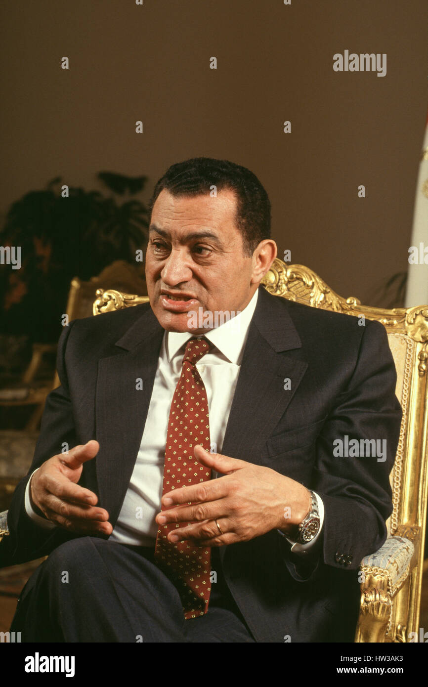 Egyptian President Hosni Mubarak, in power from 1981-2011, during the 1990s. Stock Photo