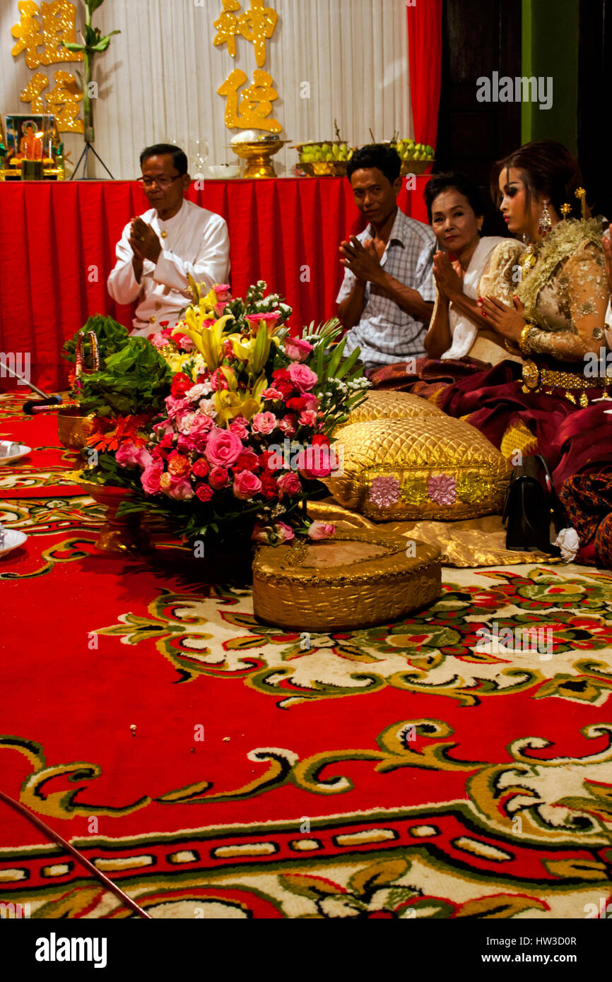 A Traditional Buddhist Wedding Ceremony Is Being Observed By Guests In Chork Village Cambodia