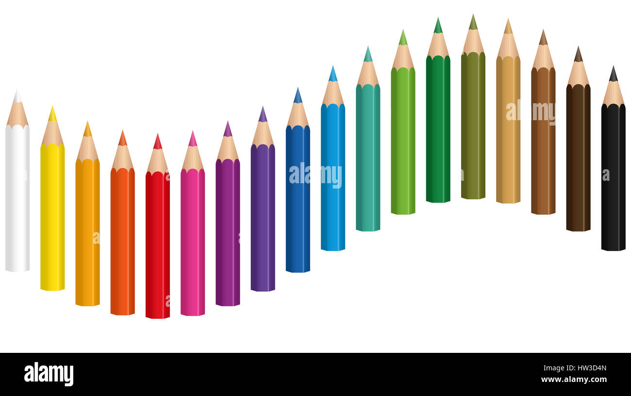 Crayons - colored pencil wave - seamless extensible in both directions - isolated illustration on white background. Stock Photo