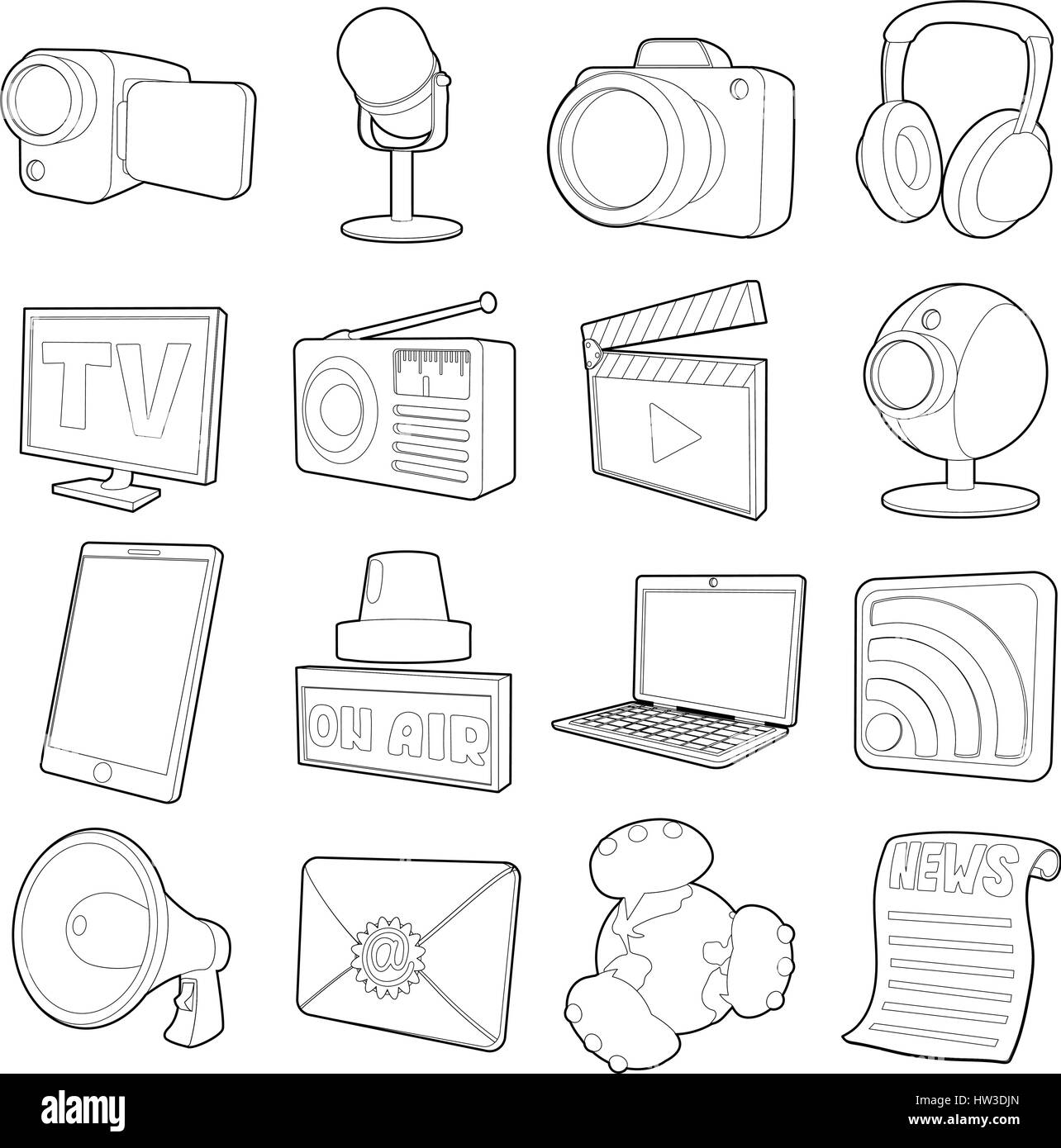 Media channels icons set, cartoon outline style Stock Vector Image ...