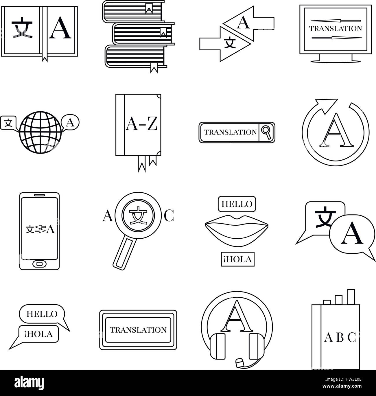 Translator profession icons set, outline style Stock Vector Image & Art ...