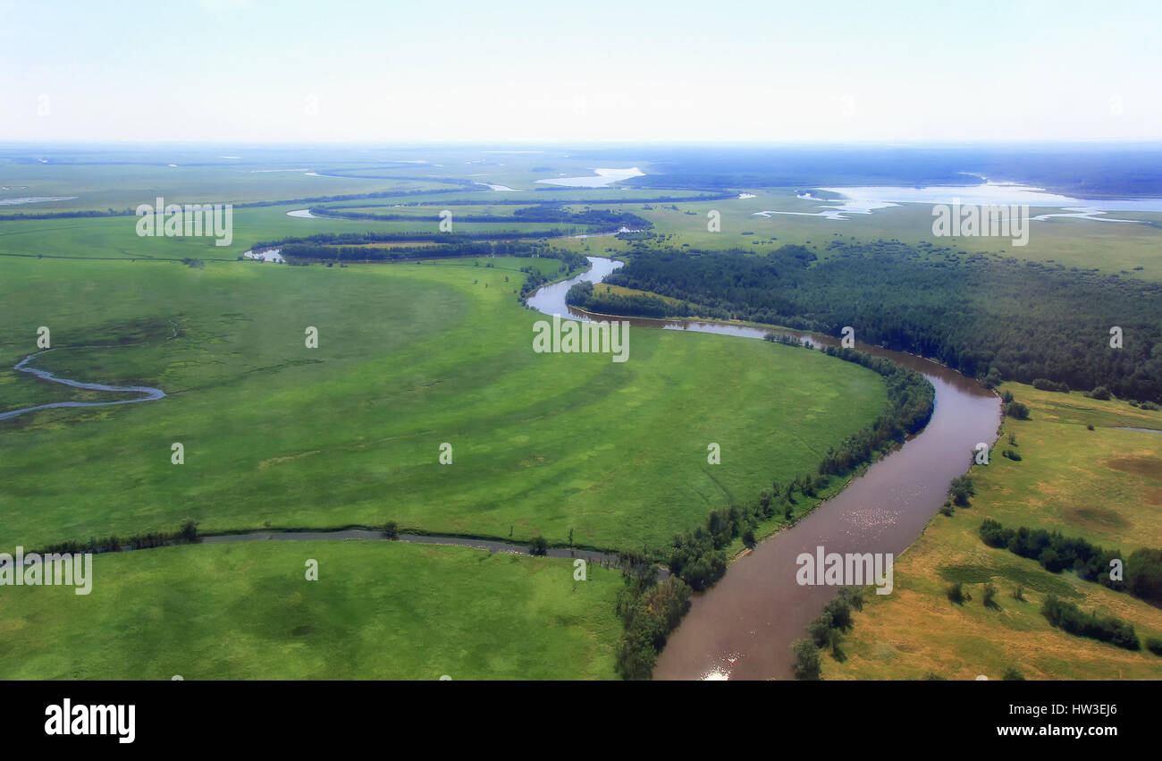 Russia, Yugra. Vasyugan lowland, top view.Typical landscape of swampy terrain Stock Photo