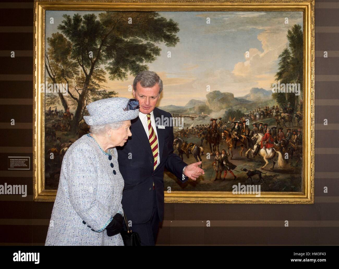 Queen Elizabeth II with chairman General Sir Richard Shirreff at the official reopening of the National Army Museum at the Royal Hospital Road, London. Stock Photo