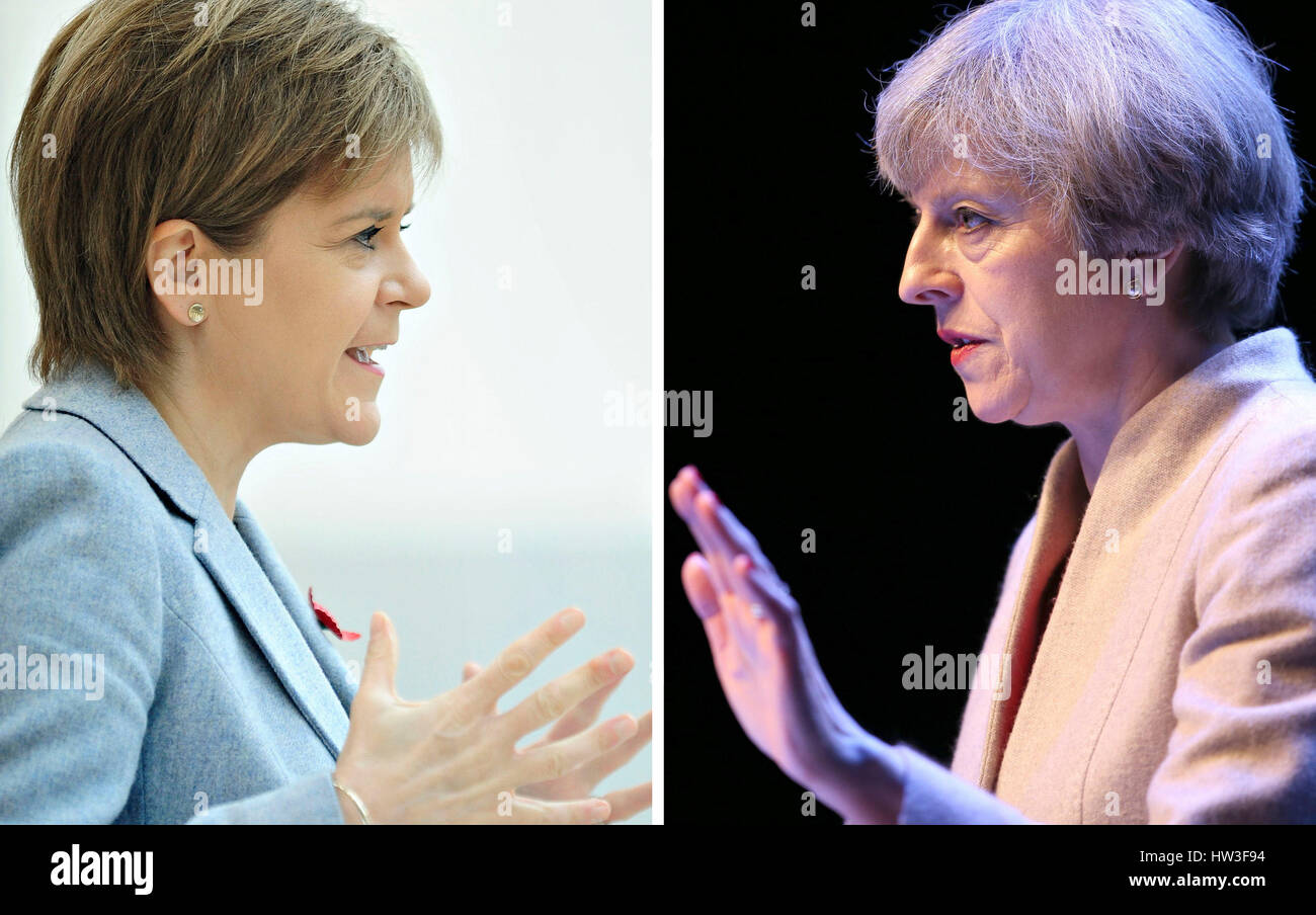 File composite photos of First Minister Nicola Sturgeon (left) and Prime Minister Theresa May, as the UK Government said it will reject a request from the Scottish Government for a second referendum on independence. Stock Photo