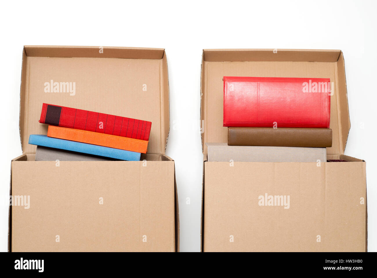 cardboard boxes full of books Stock Photo Alamy