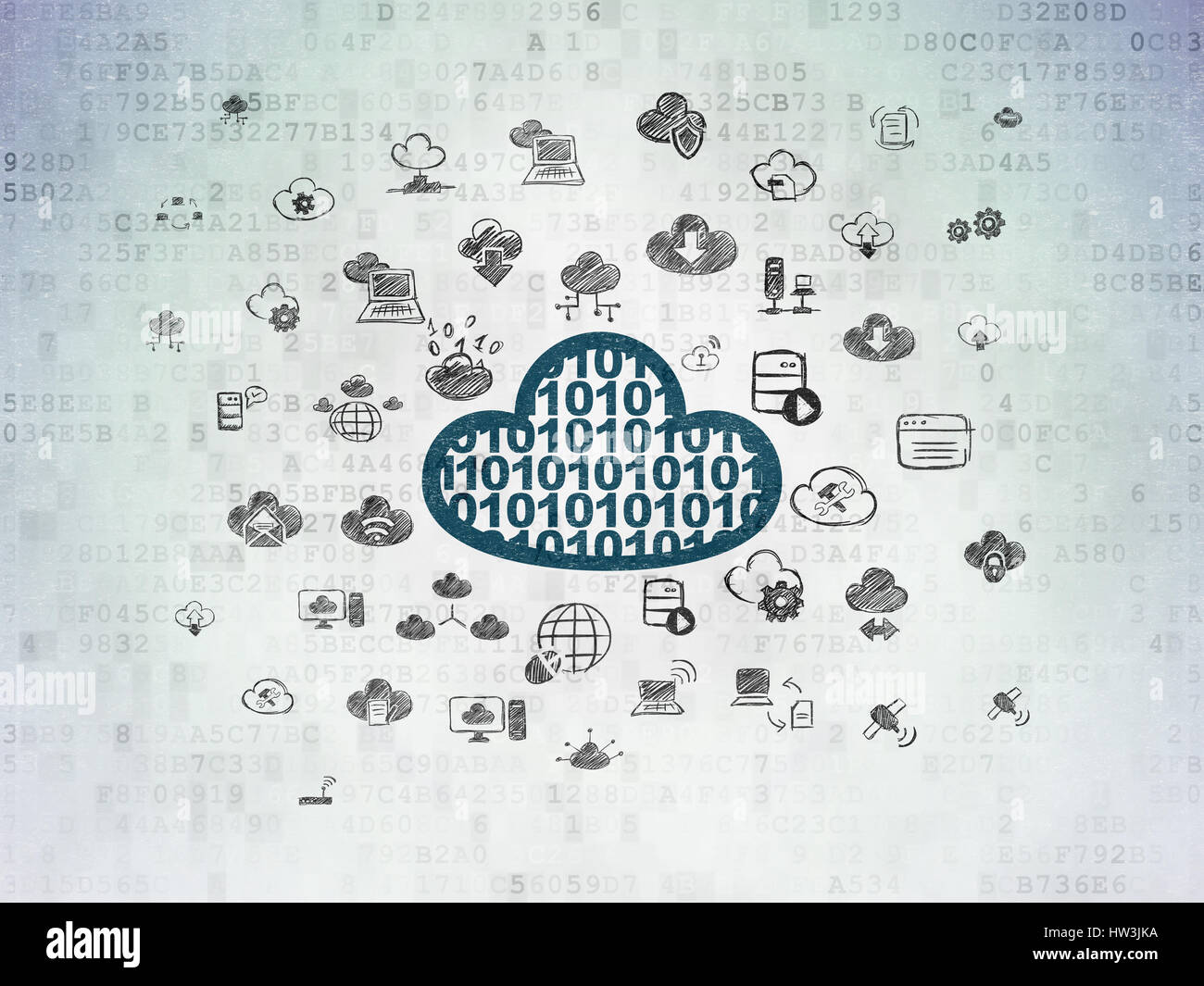 Cloud networking concept: Painted blue Cloud With Code icon on Digital ...