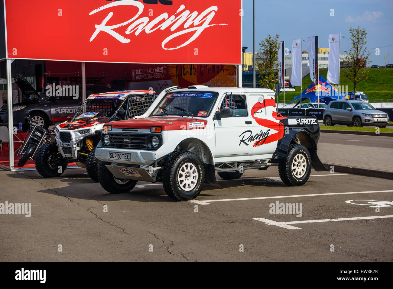 MOSCOW - AUG 2016: VAZ-2329 LADA 4x4 Pickup presented at MIAS Moscow International Automobile Salon on August 20, 2016 in Moscow, Russia