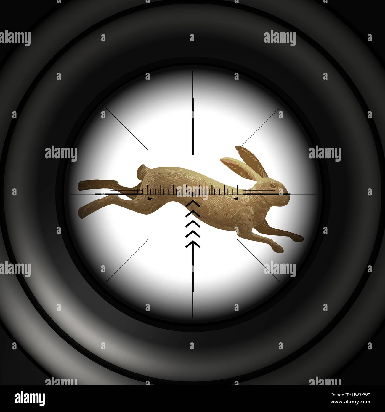 Hunting season. Running hare, wild rabbit. Sniper scope, vector illustration Stock Vector